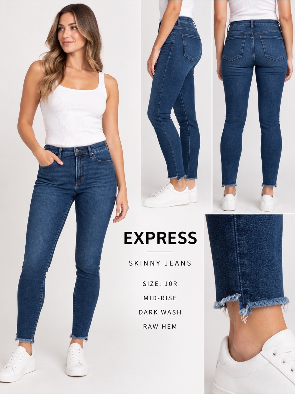 Express Skinny Jeans Women’s Size 10R Dark Wash Raw Hem